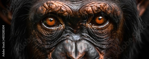 Macro shot of an orangutan's face, emphasizing texture, detail, and emotion. © amazingfotommm