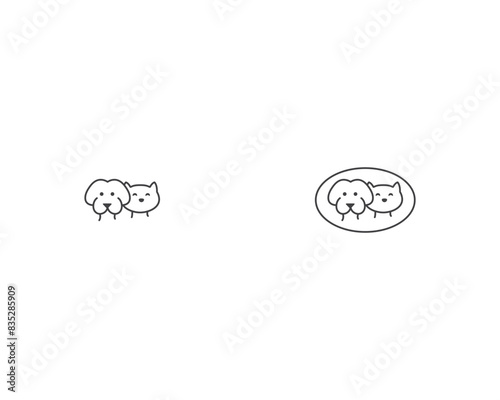 Dog Cat logo design template vector, line of pet logo design suitable for pet shop, store, cafe, business, hotel, veterinary clinic, Domestic animal vector illustration logotype, sign or symbol