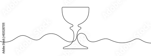 Continuous editable line drawing of holy grail. One line drawing background. Vector illustration. Single line church communion cup icon.