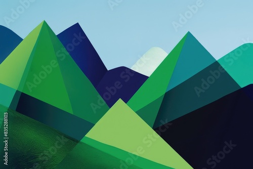 Minimalist abstract shapes resembling mountains in green and blue, symbolizing strength and health photo