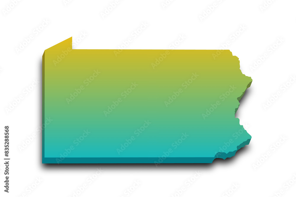 3d Map of Pennsylvania state with color. United State of America, US, United State. 3d Map of Pennsylvania state with color. United State of America, US, United State.