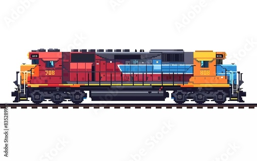 8-bit pixel freight train, pixel art vector illustration. isolated on white background  photo