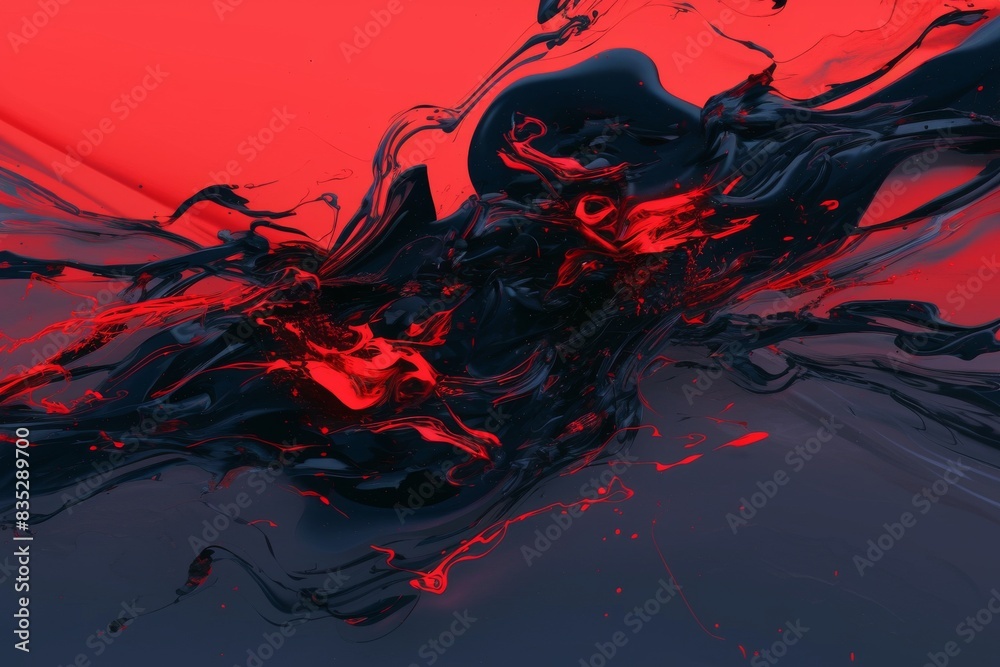 Dynamic red fluidity with black intricate splatters and abstract forms Dynamic red fluidity with black intricate splatters and abstract forms