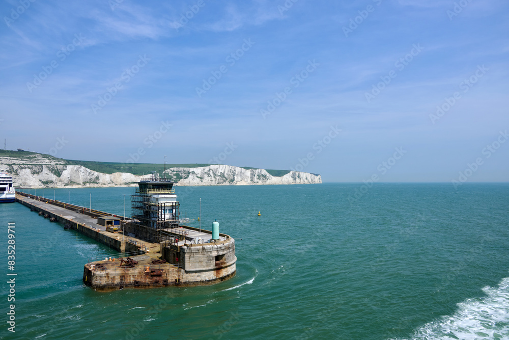 entrance to Dover harbour, with the chalk cliffs in the background entrance to Dover harbour, with the chalk cliffs in the background