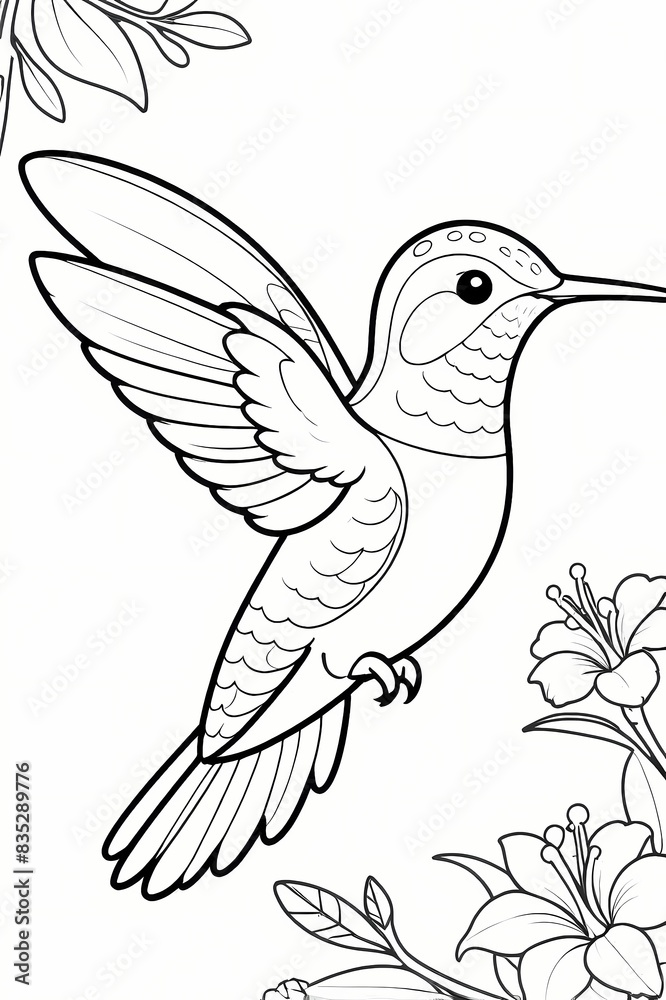 Obraz premium Humingbird Kids coloring page, coloring book style black and white line art