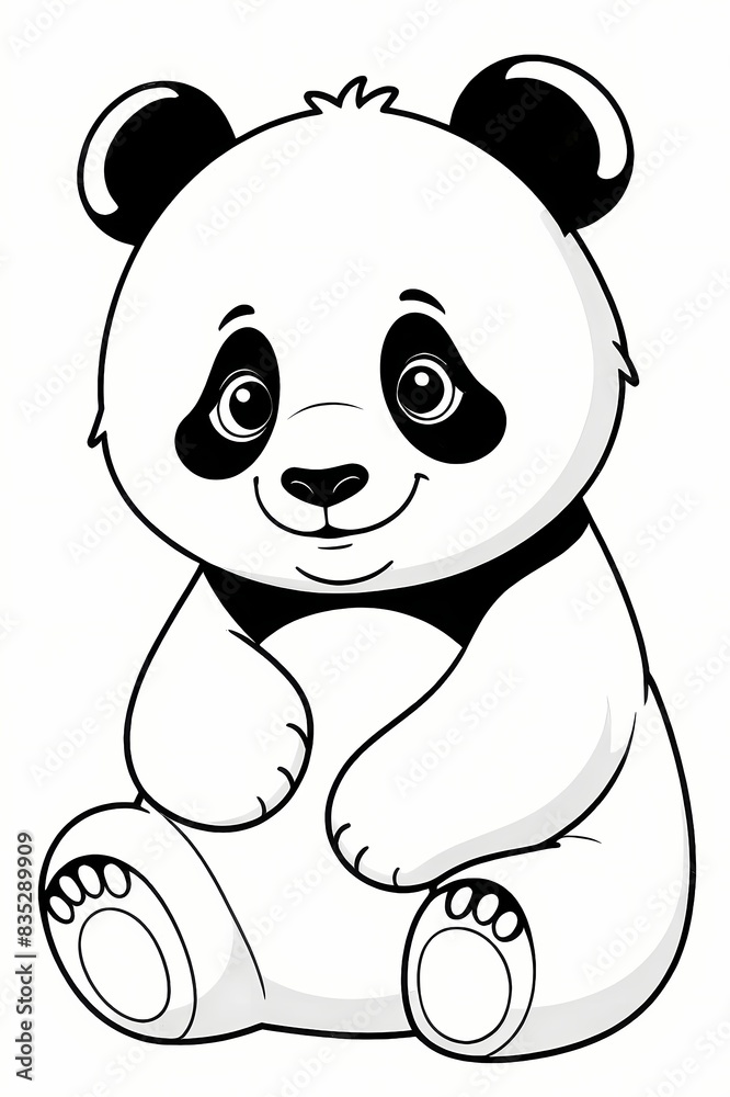 Obraz premium Panda Kids coloring page, coloring book style black and white line art
