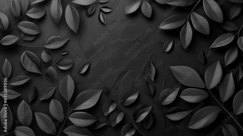 A frame of dark leaves on a black background. Minimalist nature design for posters, website, and social media. A frame of dark leaves on a black background. Minimalist nature design for posters, website, and social media.