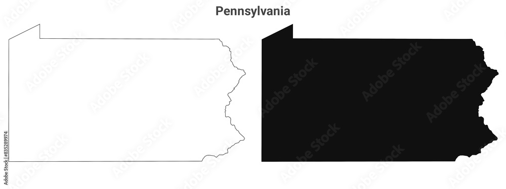 Pennsylvania administrative map, Pennsylvania outline and counties state map set - illustration version Pennsylvania administrative map, Pennsylvania outline and counties state map set - illustration version