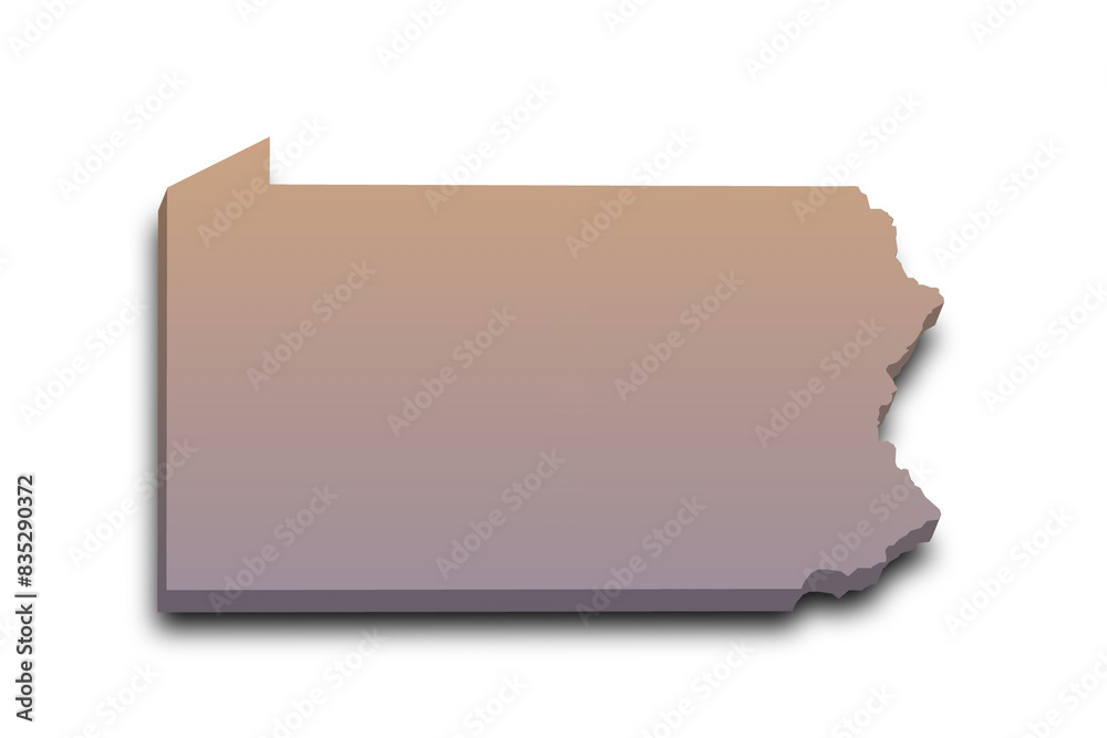 3d Map of Pennsylvania state with color. United State of America, US, United State. 3d Map of Pennsylvania state with color. United State of America, US, United State.