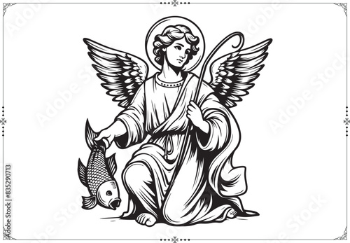 Saint Raphael Archange - Engraving Style - Vector