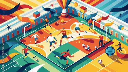 Dynamic Soccer Match Illustration: Players, Goal, Action