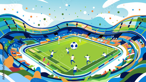Exciting Soccer Match in Vibrant Stadium Illustration