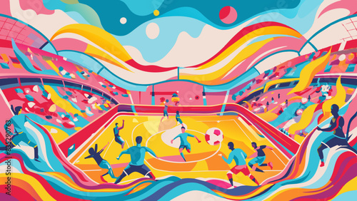 Vibrant Abstract Soccer Match Illustration with Dynamic Audience
