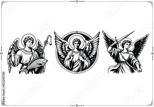 The Three Archangels - Engraving Style - Vector