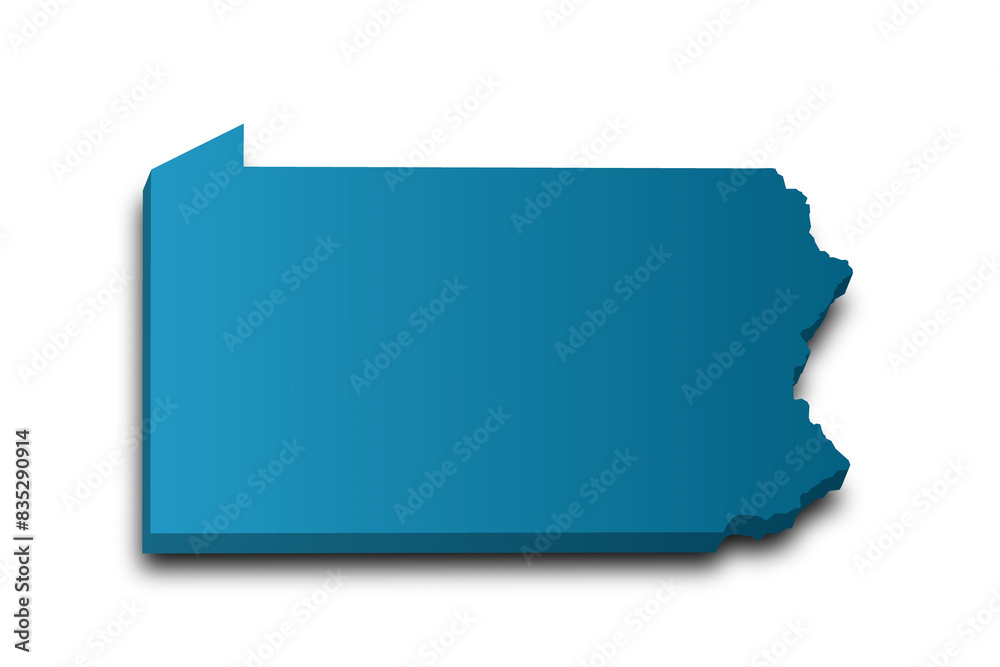 3d Map of Pennsylvania state with color. United State of America, US, United State. 3d Map of Pennsylvania state with color. United State of America, US, United State.