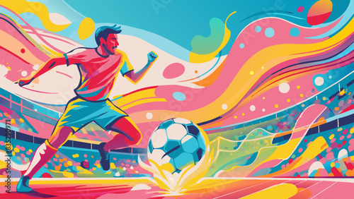 Dynamic Soccer Player in Action at Vibrant Stadium Illustration