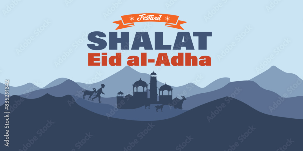 Naklejka premium happy Eid Al Adha Mubarak festival Islamic banner design, holiday, Illustration, Printing, Typography, background vectors. Template design element for banner.