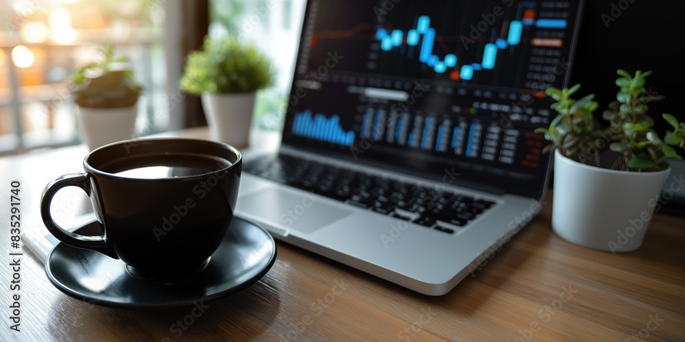 © Wendy2001 - Cup of coffee on digital stock market graph background