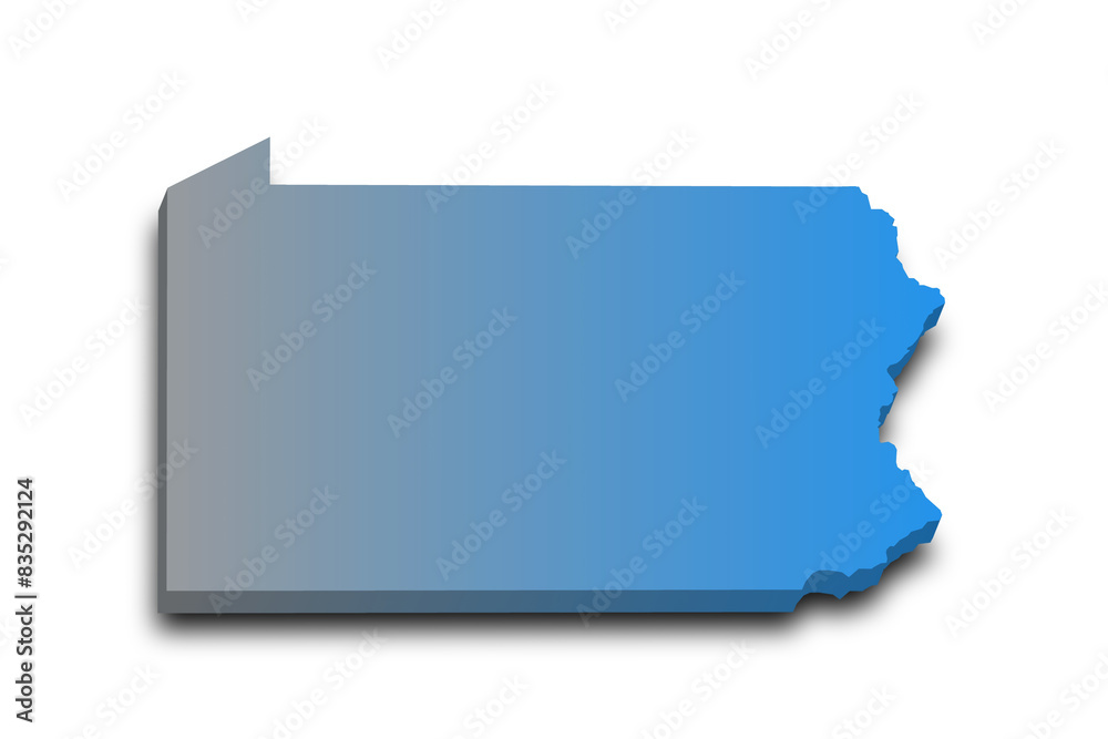 3d Map of Pennsylvania state with color. United State of America, US, United State. 3d Map of Pennsylvania state with color. United State of America, US, United State.
