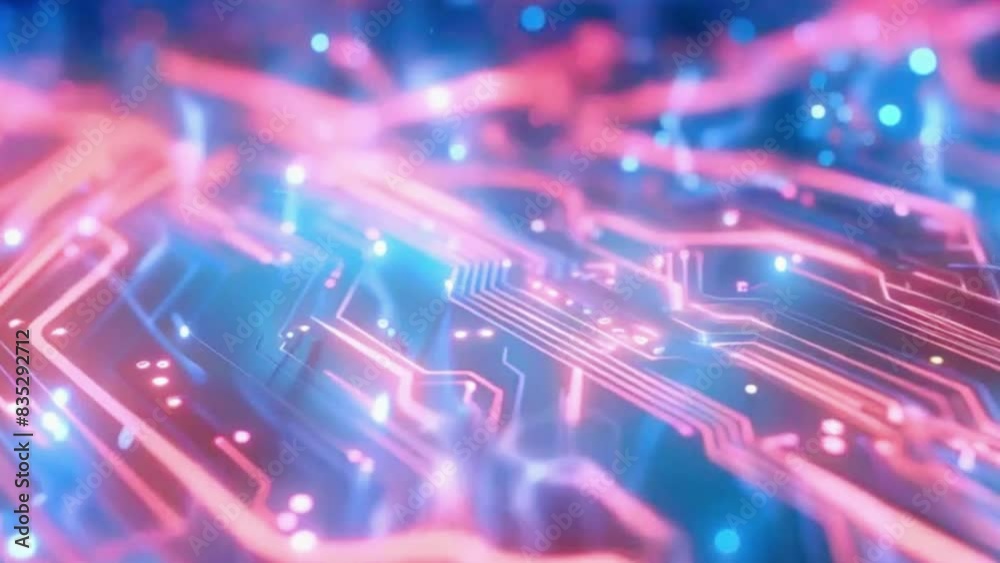 An abstract representation of a flowing digital circuit board, with light patterns moving through electronic pathways, 4K High-Quality Abstract liquid background seamless loop Animation Video An abstract representation of a flowing digital circuit board, with light patterns moving through electronic pathways, 4K High-Quality Abstract liquid background seamless loop Animation Video