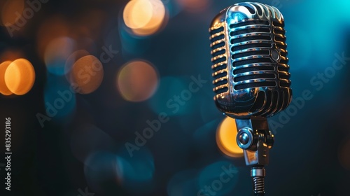 Vintage Microphone with Bokeh Lights
