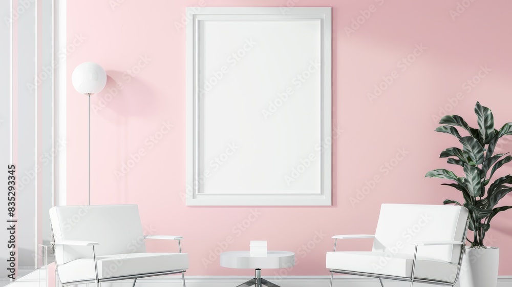 Minimalist Pink Living Room with White Chairs and Mockup Frame Minimalist Pink Living Room with White Chairs and Mockup Frame