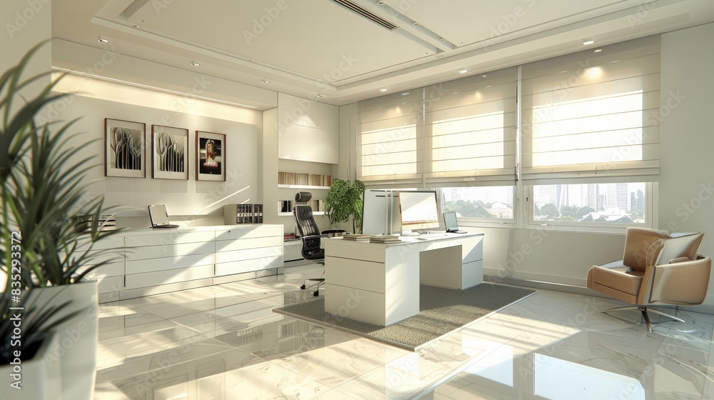 Modern Office Space: Depict a sleek and modern office space with contemporary furniture, bright lighting, and an open-plan layout, Modern Office Space: Depict a sleek and modern office space with contemporary furniture, bright lighting, and an open-plan layout,