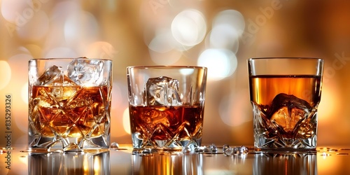 Grain-based Alcoholic Beverages Whiskey, Scotch, and Brandy. Concept Whiskey, Scotch, Brandy, ​Grain-based Beverages, Alcoholic Drinks