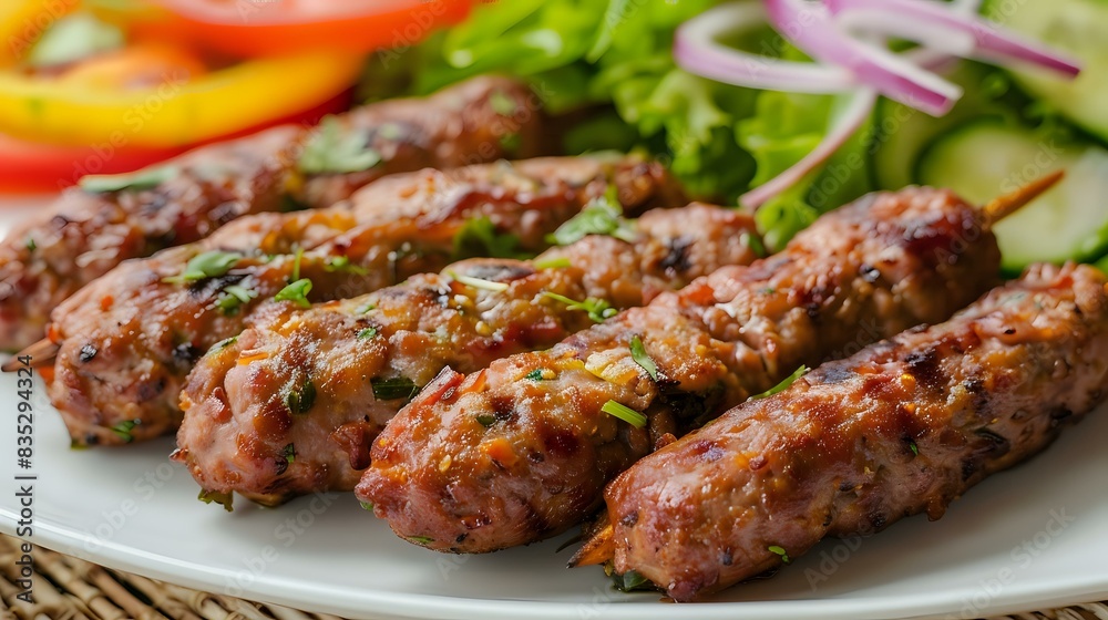 a clear view of seekh kebab with salad a clear view of seekh kebab with salad