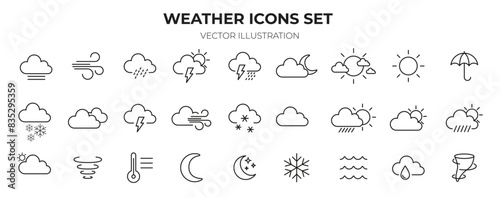 Weather icon set. Linear style. Vector icons. Set Of Weather Icons Vector illustration.