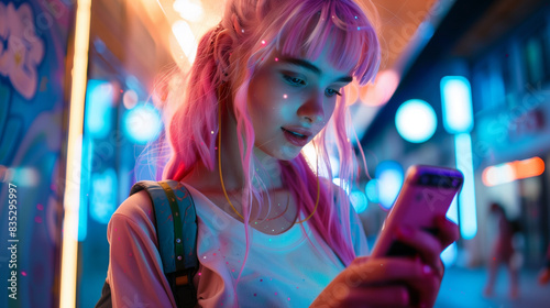 A young woman looking at her smartphone