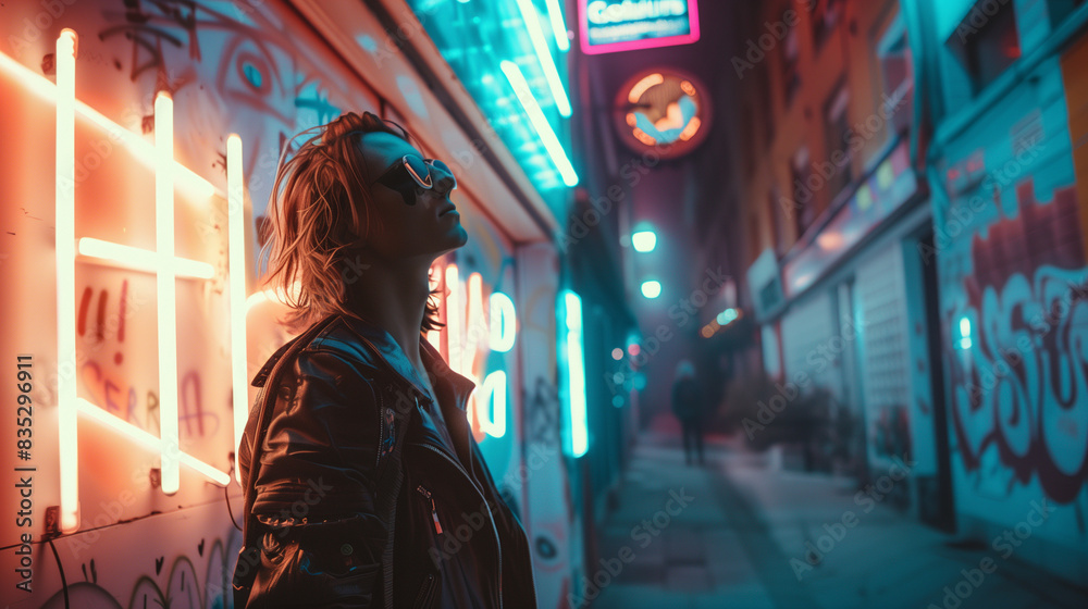 Fototapeta premium A young man in a modern city landscape