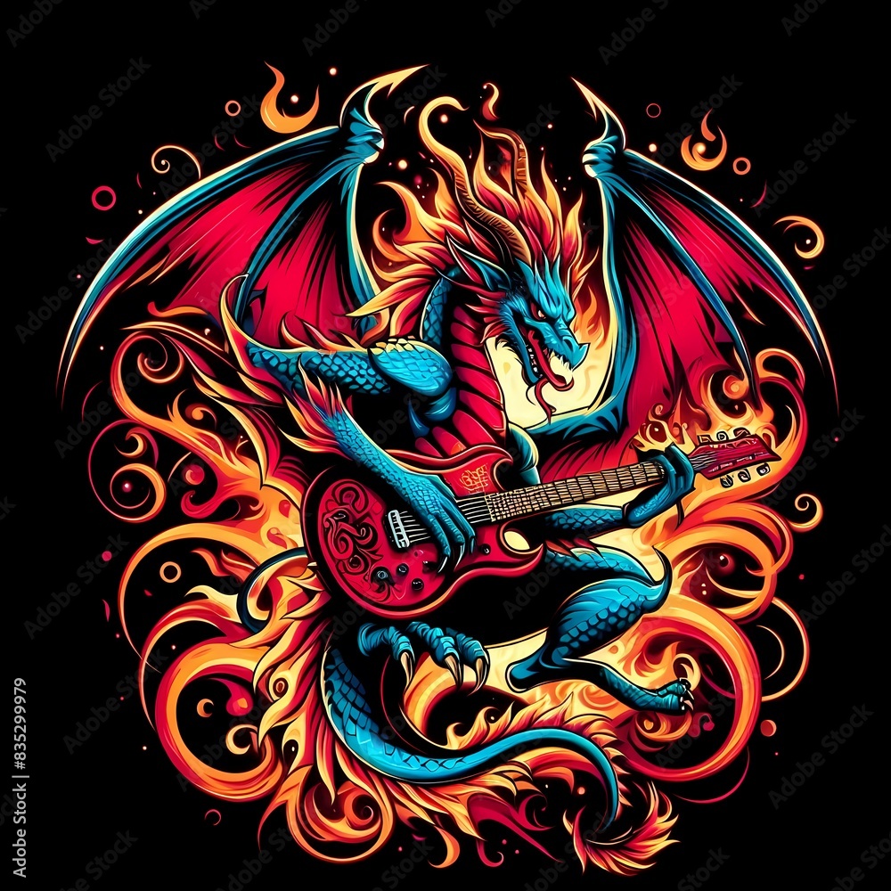 Rocking Dragon: Fiery Beast Playing Guitar Rocking Dragon: Fiery Beast Playing Guitar
