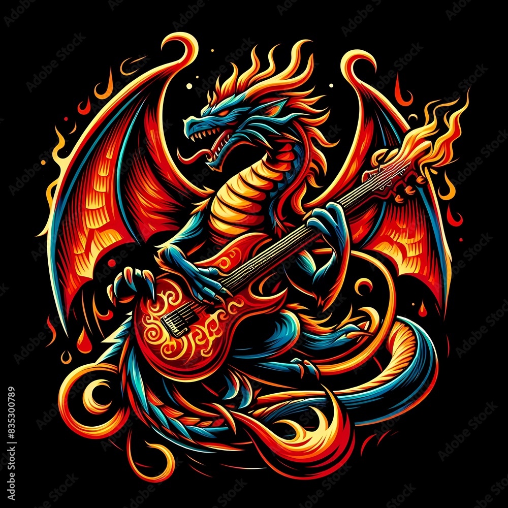 Rocking Dragon: Fiery Beast Playing Guitar Rocking Dragon: Fiery Beast Playing Guitar