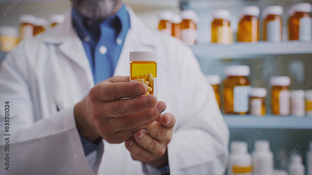 A pharmacist explaining the use of prescription cessation medications a dynamic and dramatic composition, with cope space A pharmacist explaining the use of prescription cessation medications a dynamic and dramatic composition, with cope space