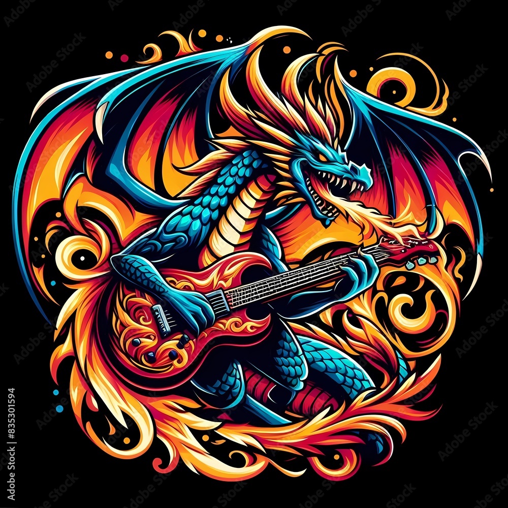 Rocking Dragon: Fiery Beast Playing Guitar Rocking Dragon: Fiery Beast Playing Guitar