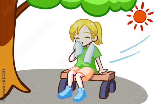 日陰で休む金髪の女の子