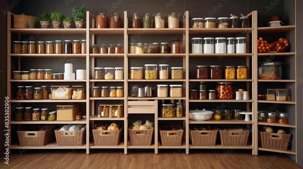 Home storage area with organized management, home interior design pantry shelf and storage for storing food and stuff in kitchen Home storage area with organized management, home interior design pantry shelf and storage for storing food and stuff in kitchen