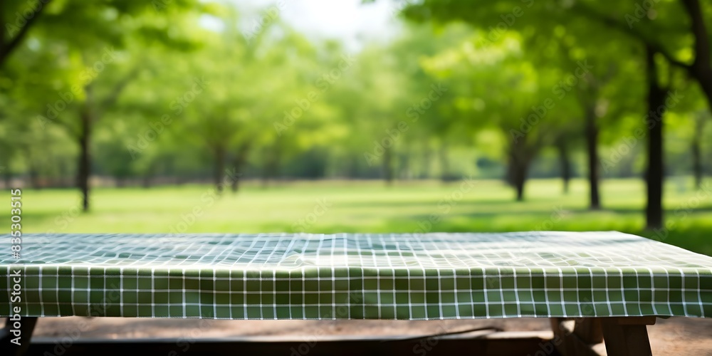 Picnic Table in a Park with a Green Blur Ideal for Outdoor Gatherings. Concept Park Setting, Picnic Table, Outdoor Gatherings, Green Blur, Ideal Background Picnic Table in a Park with a Green Blur Ideal for Outdoor Gatherings. Concept Park Setting, Picnic Table, Outdoor Gatherings, Green Blur, Ideal Background