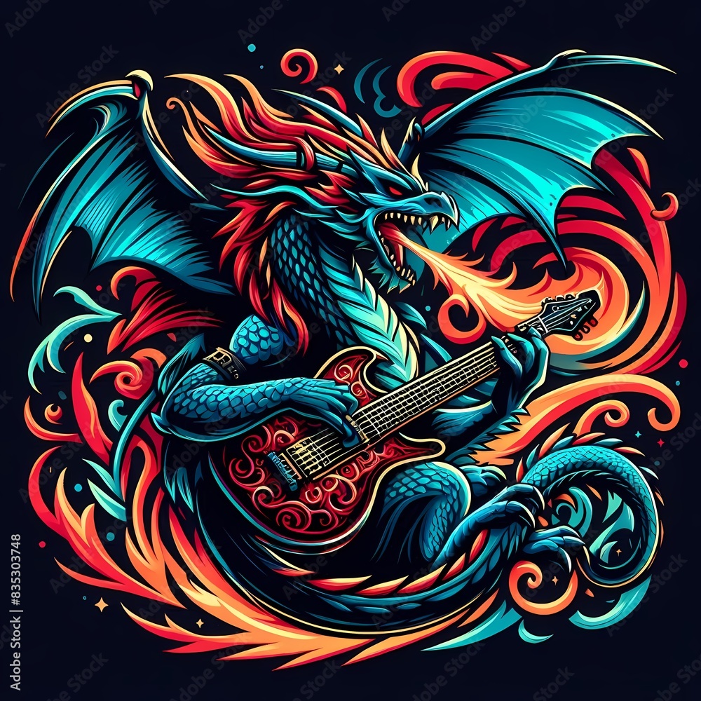 Rocking Dragon: Fiery Beast Playing Guitar Rocking Dragon: Fiery Beast Playing Guitar