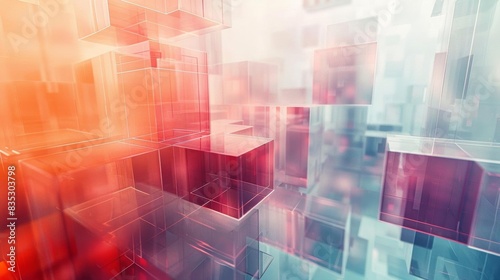 Soft colored abstract background featuring a 3D cube, illustrating modern technological trends with clean and simple digital details