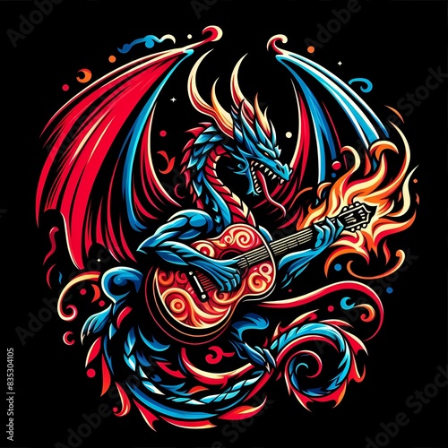 Rocking Dragon: Fiery Beast Playing Guitar