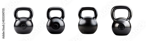 Collection set of Black kettlebell isolated on transparent background photo