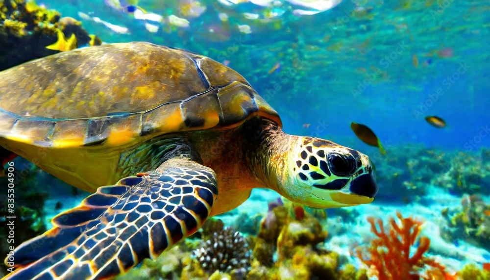 Obraz premium Underwater Wonders: Coral and Turtles in a Tropical Ocean Landscape
