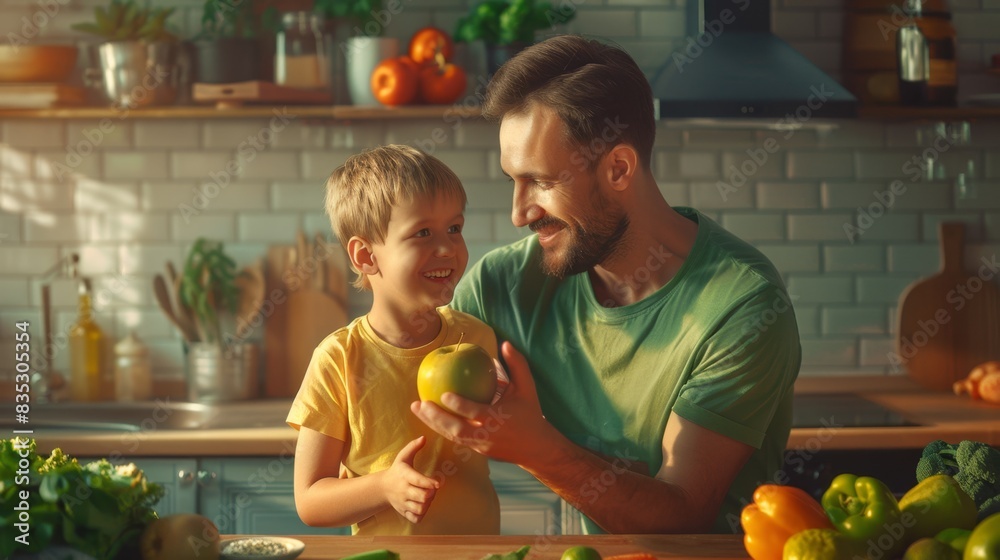 Fototapeta premium The father and son in kitchen