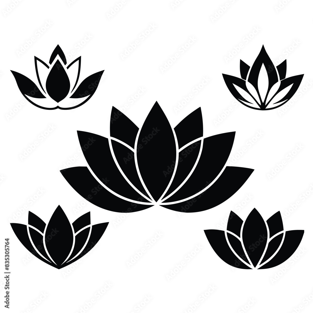 Set of vector lotus icon silhouette illustration an white background Set of vector lotus icon silhouette illustration an white background