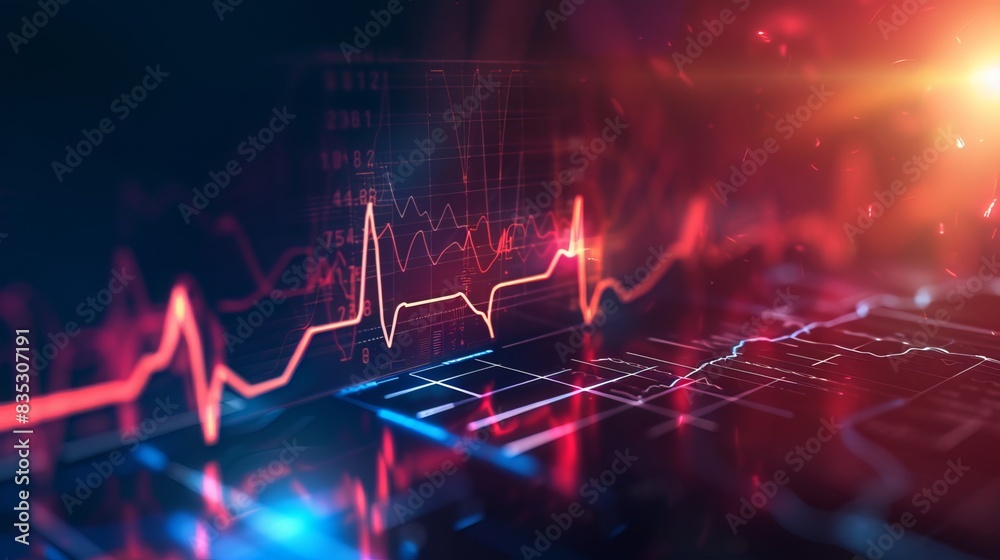 Illustration of a heartbeat line, pulse line on display for emergency EKG monitoring Illustration of a heartbeat line, pulse line on display for emergency EKG monitoring