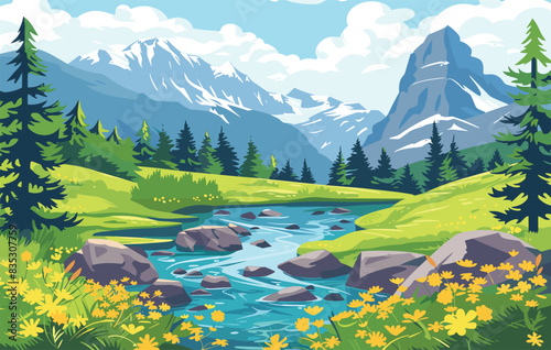 Experience the Majesty of a Surreal Landscape: Stunning Mountain Range and Tranquil Lake with Reflective Illusion
