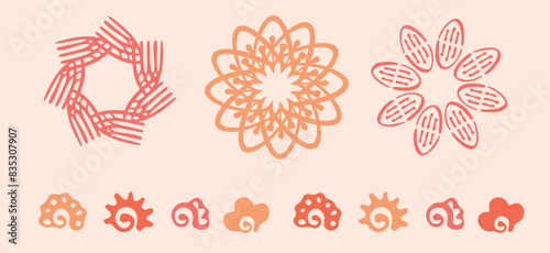 Peach fuzz botanical set texture vector motif with color of the year two tone effect. Soft fresh modern design for hand drawn illustration collection. 