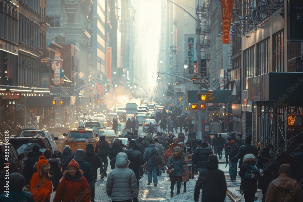 Fototapeta premium Crowded street with people during rush hour